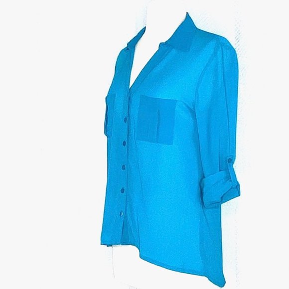 Turquoise Long Sleeves Blouse - Picture 2 of 6